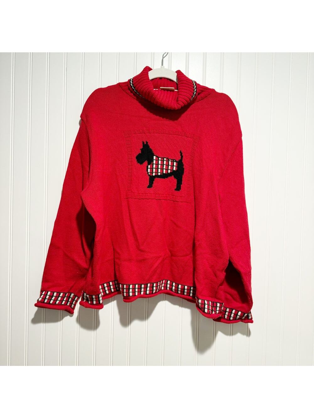 Cotton Country Red Scottie Dog Sweater Rolled Hem Size Large